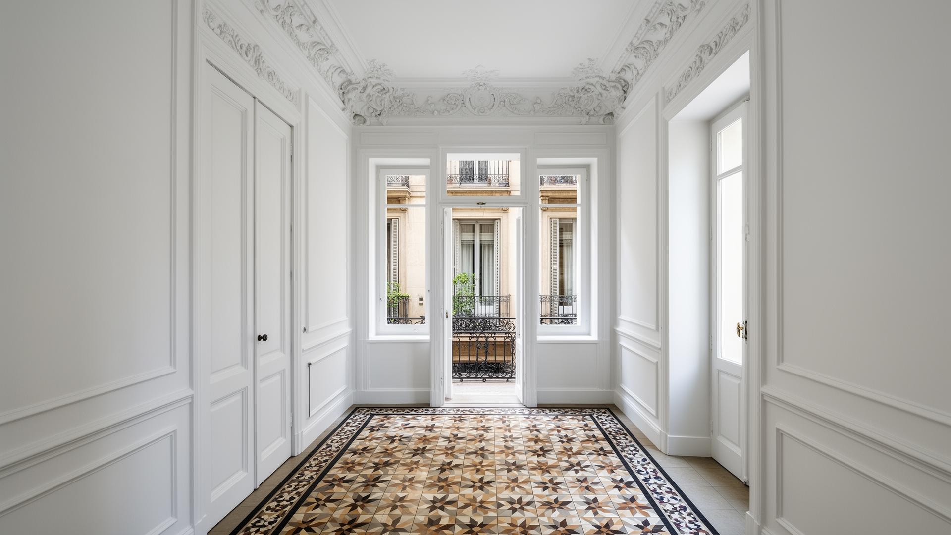 Entrada renovada en piso del Eixample