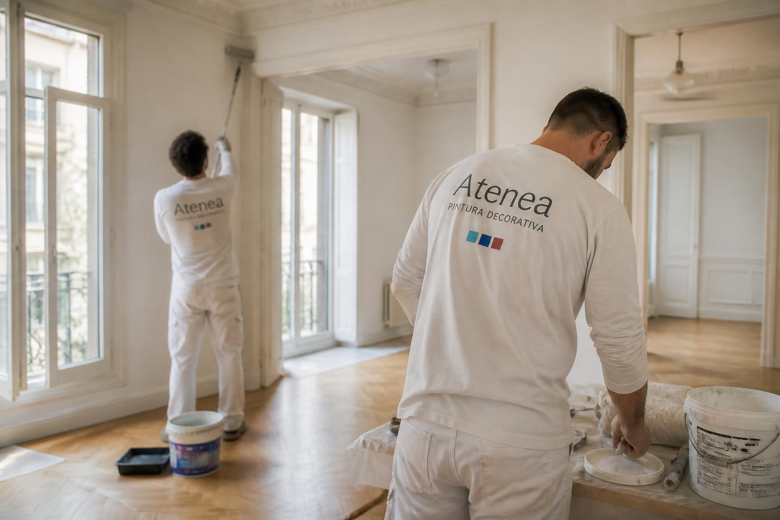 Equipo de Barna Pintores en un piso de Barcelona listo para empezar a pintar